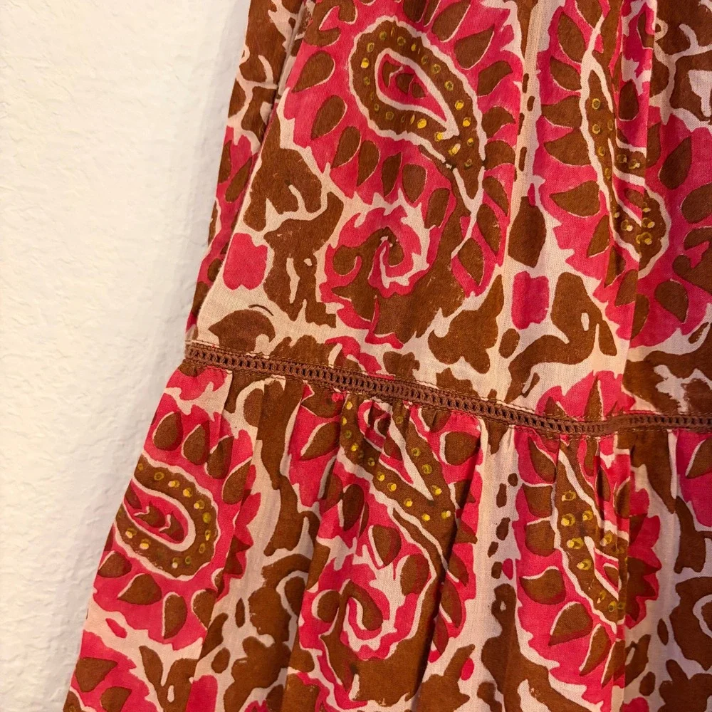 Cleobella Zahara Ankle Dress M Maxi Organic Cotton Paisley Resort Boho Vacation - Picture 4 of 12